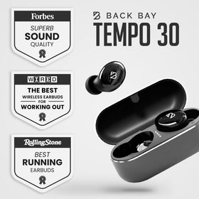 Back Bay Audio Tempo 30 ear-tip sizes laid out to show six silicone tips for custom fit