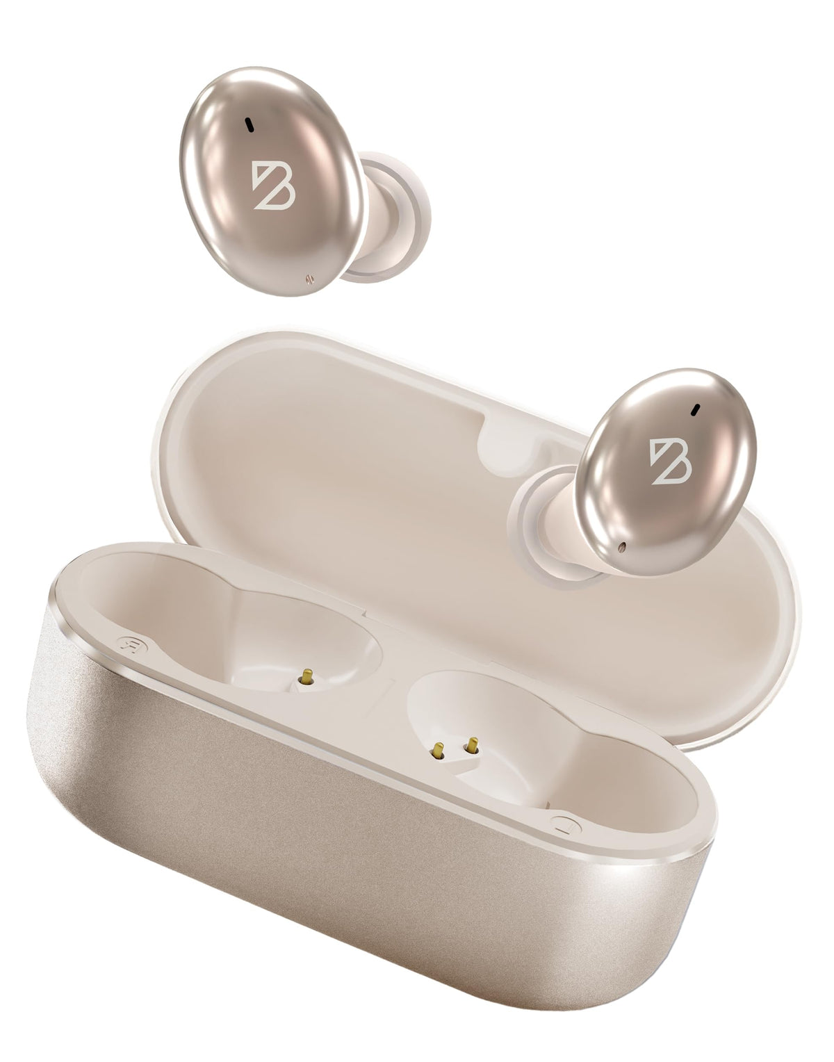 Back Bay Audio Tempo 30 front packaging shows champagne earbuds and benefits