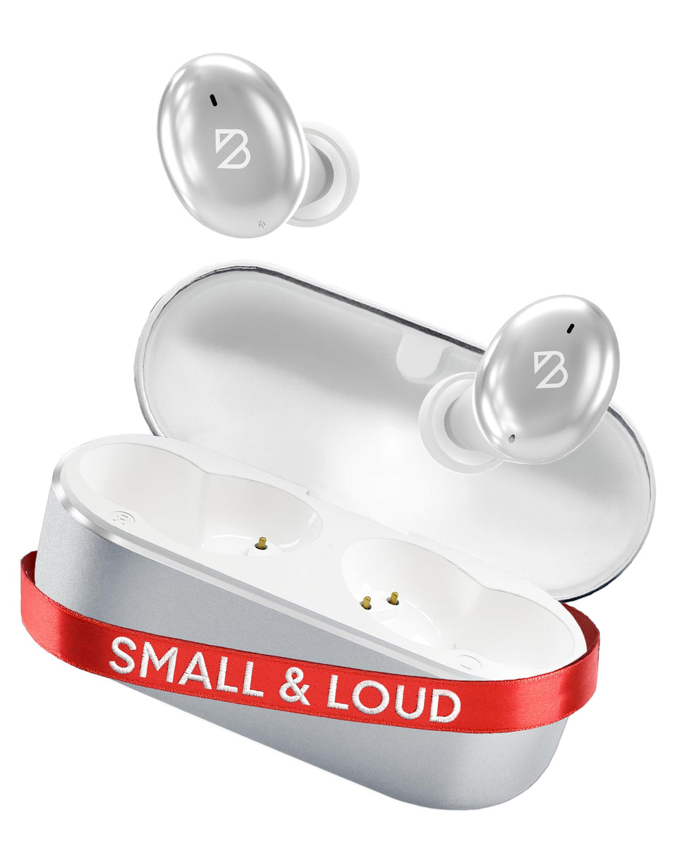 Back Bay Audio front packaging showing earbuds and compact case, highlights portability