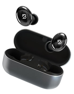 Back Bay Audio Tempo 30 front view showing compact earbuds and charging case for comfortable wear