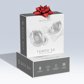 Back Bay Audio earbud button detail, highlights easy mode and volume controls