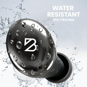 Back Bay Audio Tempo 30 water droplets on surface showing IPX7 sweatproof protection