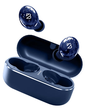 Back Bay Audio front packaging showing navy earbuds and benefits