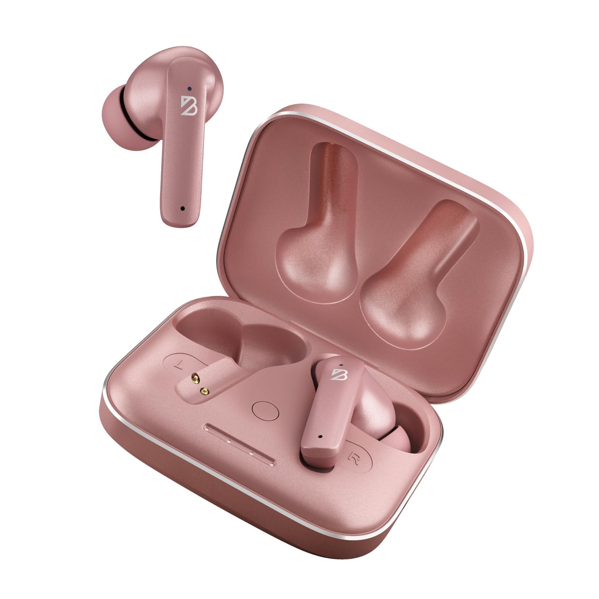 Back Bay Audio earbuds in wireless setup, instantly pairing with iPhone and Android devices.