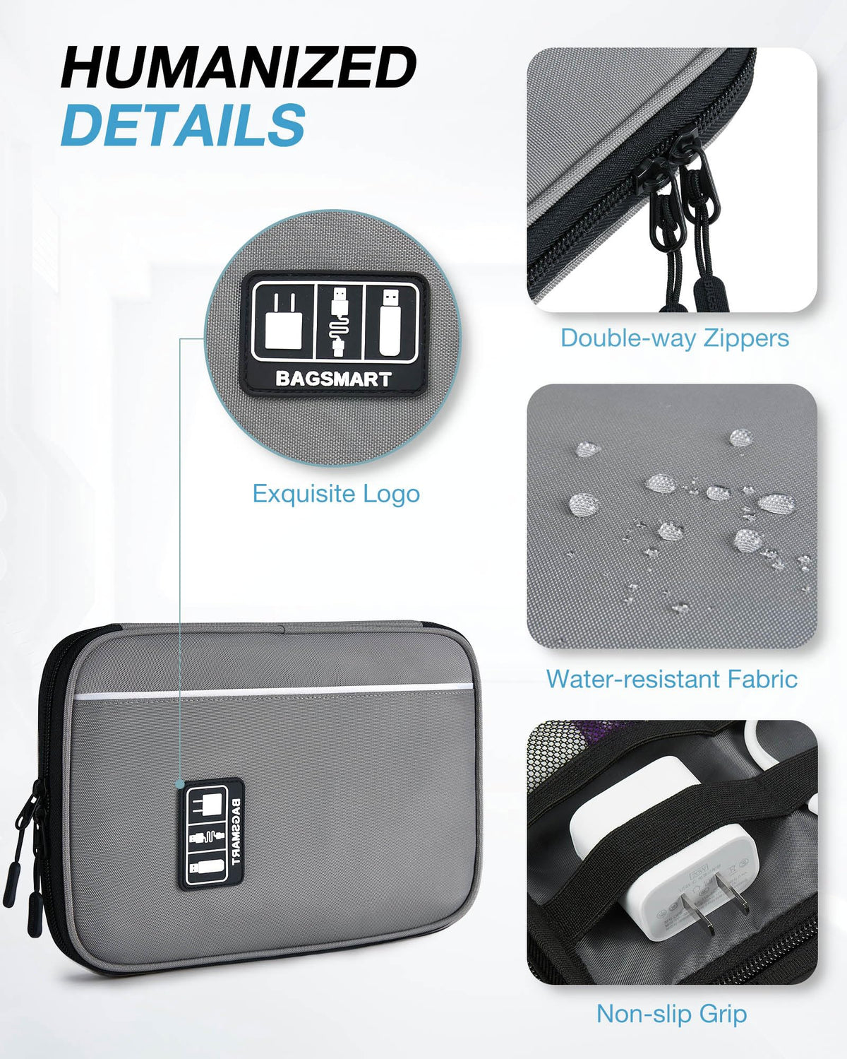 BAGSMART grey organizer elastic loops securing small accessories during travel