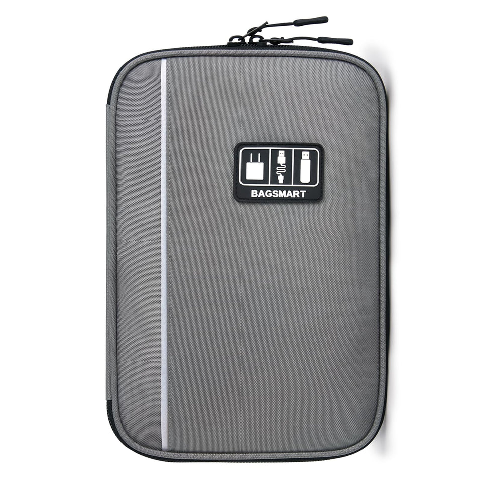BAGSMART large electronics travel organizer grey front view for travel-ready storage