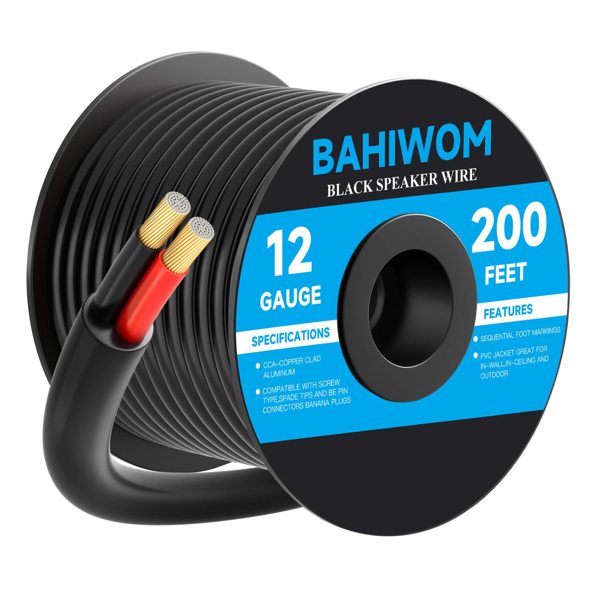 BAHIWOM 12-gauge outdoor direct burial cable for durable audio wiring.