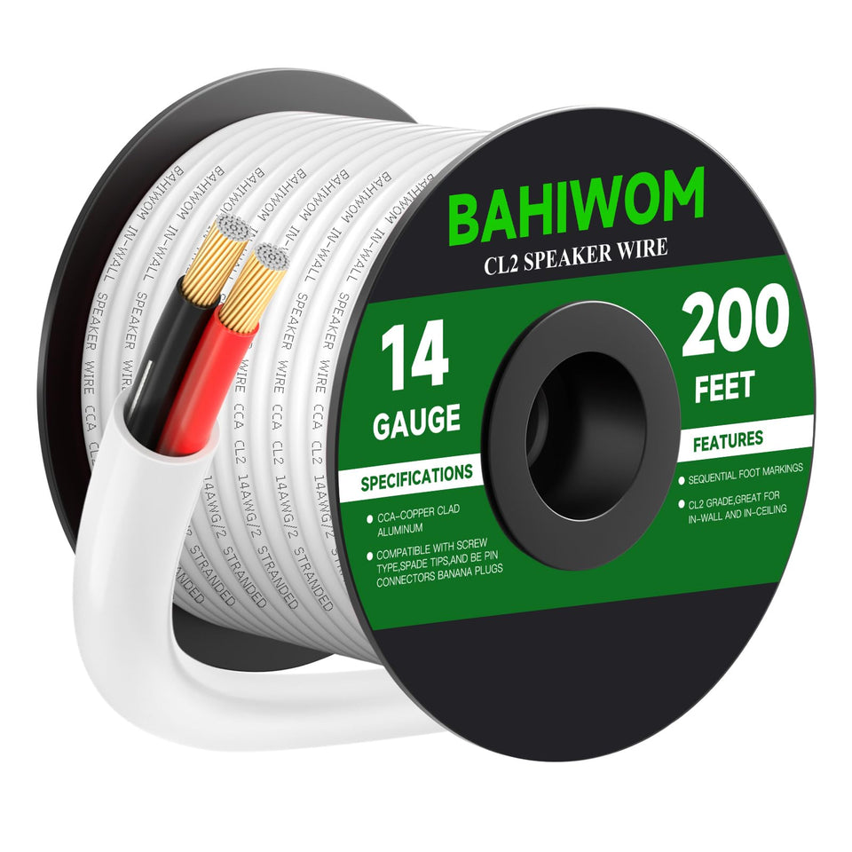 BAHIWOM spool front view showing cable and clear labeling for easy identification and installation