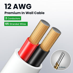 Red and black conductors simplify speaker wiring.