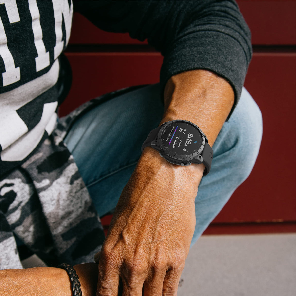 BAIHUIAM bezel ring with stylish band pairing for Fenix 7X.