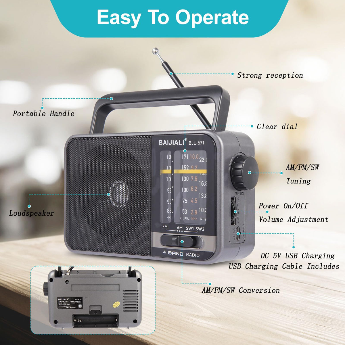 BAIJIALI BJL-671 extended antenna capturing stronger signals.