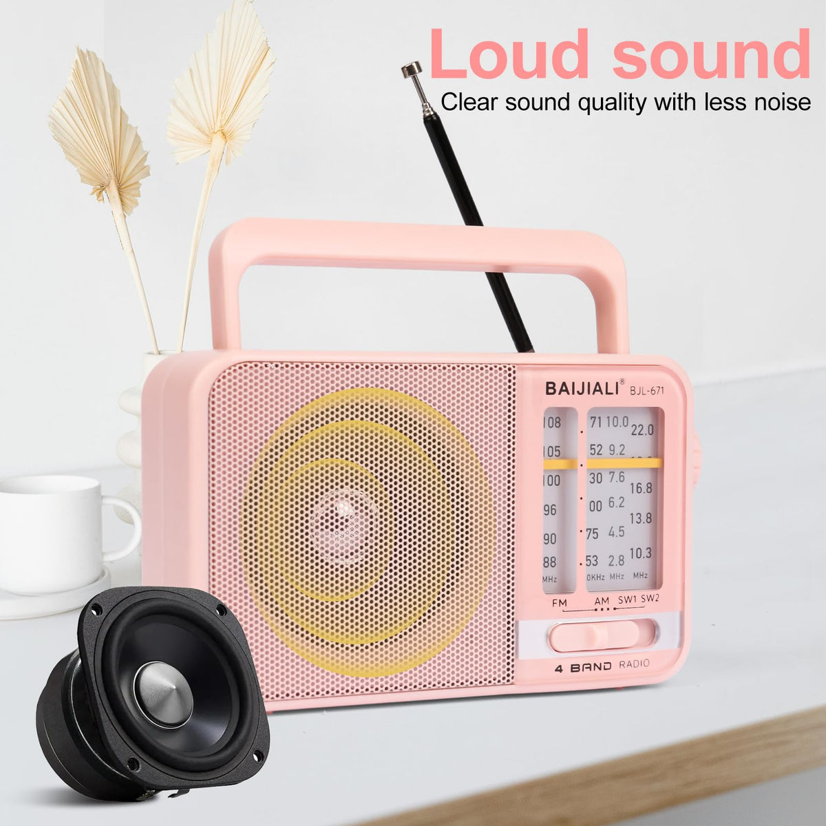 BAIJIALI BJL-671 pink emergency-ready radio for storms and outages.