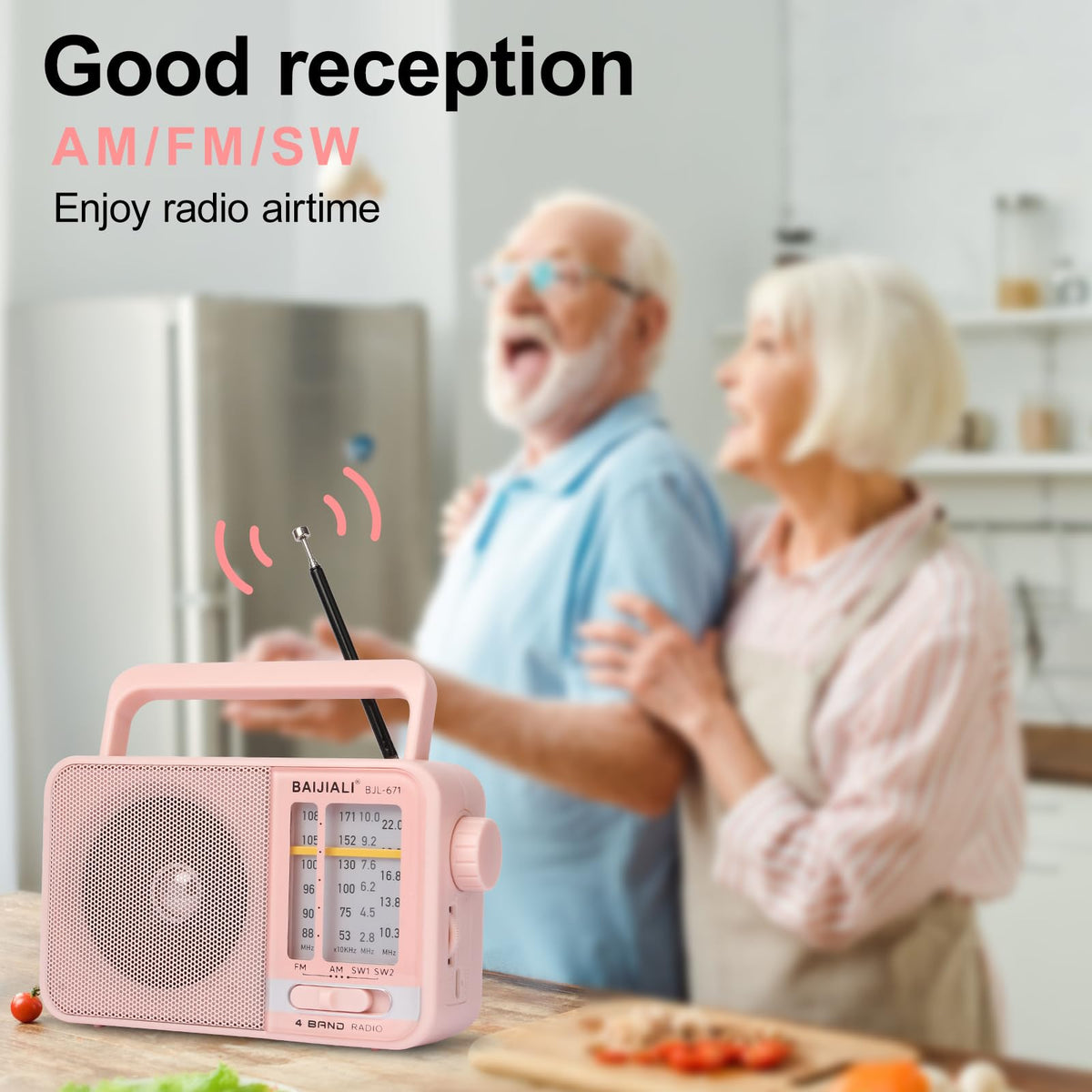 BAIJIALI BJL-671 pink pocket-size radio fits in bags and backpacks.