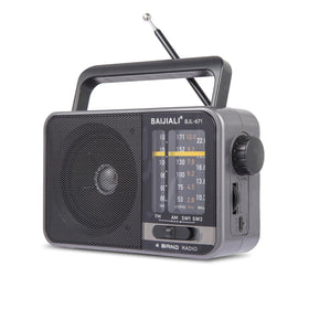 BAIJIALI BJL-671 portable radio front view for easy tuning and daily listening.