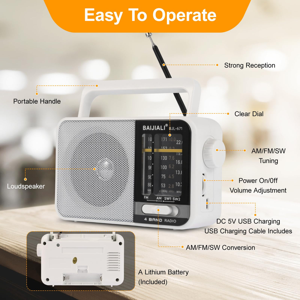 BAIJIALI dual-power USB-C charging for emergencies