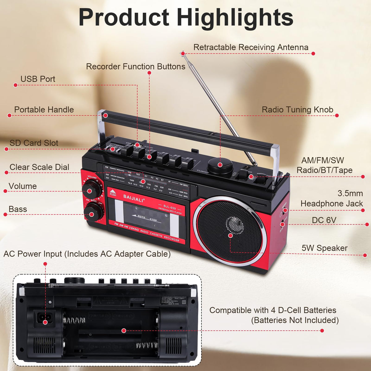 BAIJIALI USB and SD slots visible for playing digital music files