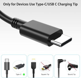 BAJ 65W charger with long power cord laid out to display cable length benefit