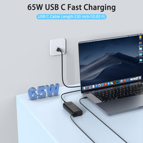 BAJ 65W charger side profile highlighting slim form for easy packing
