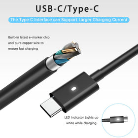 BAJ 90W USB-C charger close-up, shows Type-C connector for efficient charging.