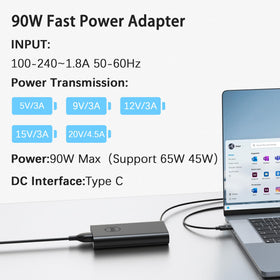 BAJ 90W USB-C charger side ports, versatile compatibility with Dell laptops and 2-in-1s.