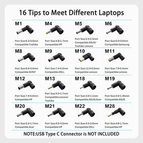 BAJ closeup of 16 DC tips for broad compatibility and quick tip swaps