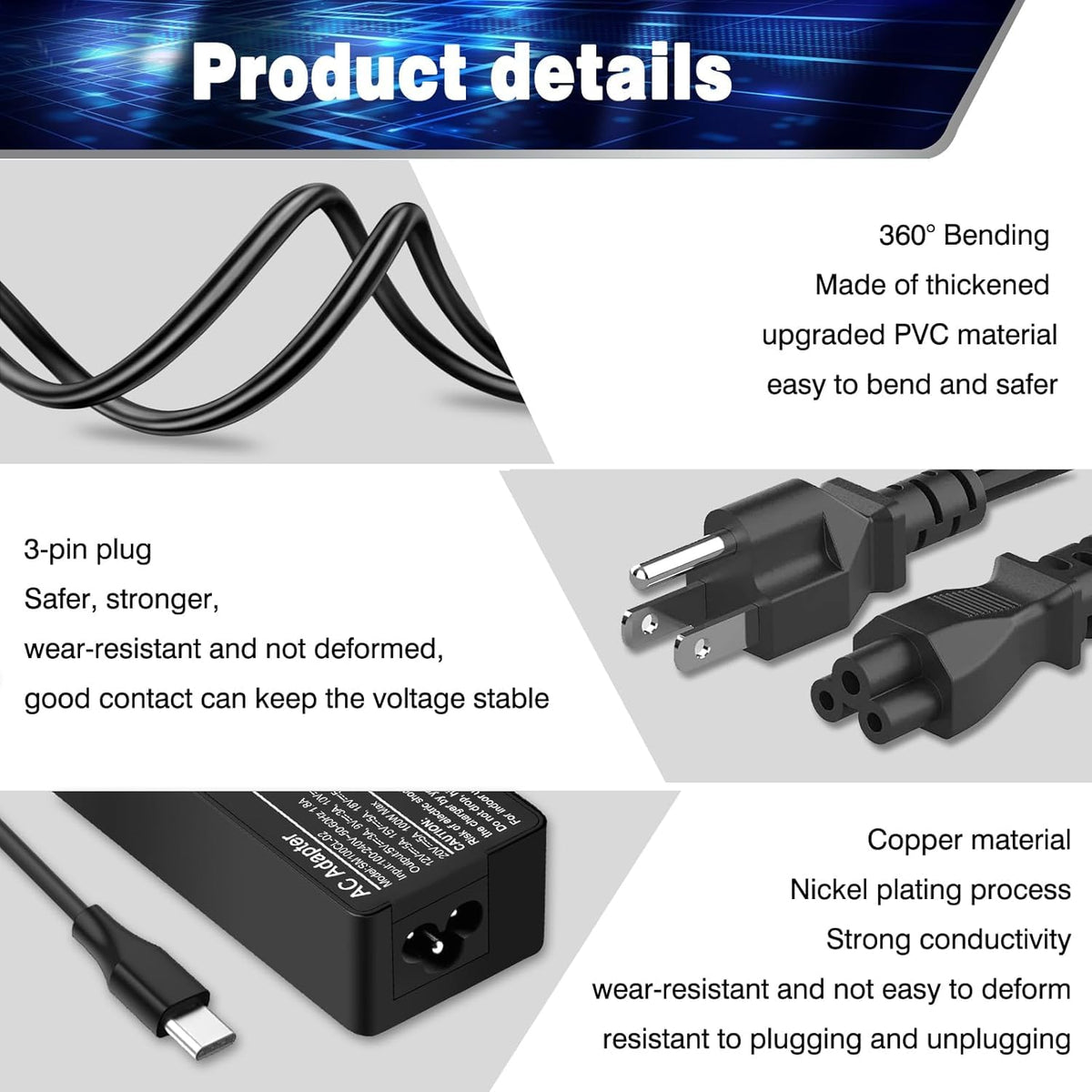 BAJ universal 100W USB-C charger features a clear LED indicator for status.