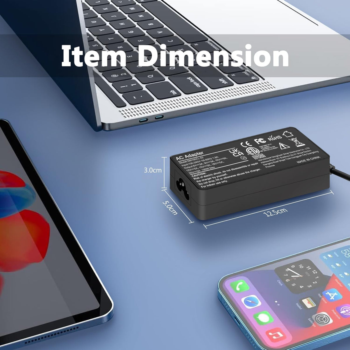 BAJ universal 100W USB-C charger with power cord ready for home office use.