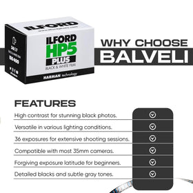 Balveli Ilford HP5 Plus 400 film pairs with many 35mm cameras, including classic models.
