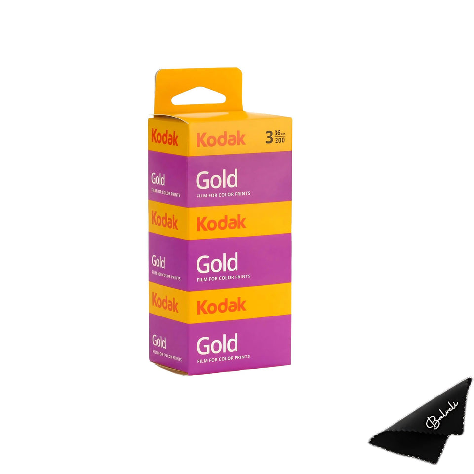 Balveli Kodak Gold 200 front packaging showing three rolls and cloth benefit: ready-to-shoot convenience