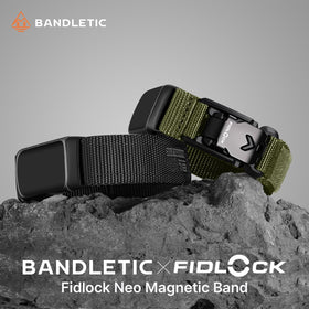 Bandletic closeup of Fidlock V-buckle showing quick magnetic secure fastening benefit