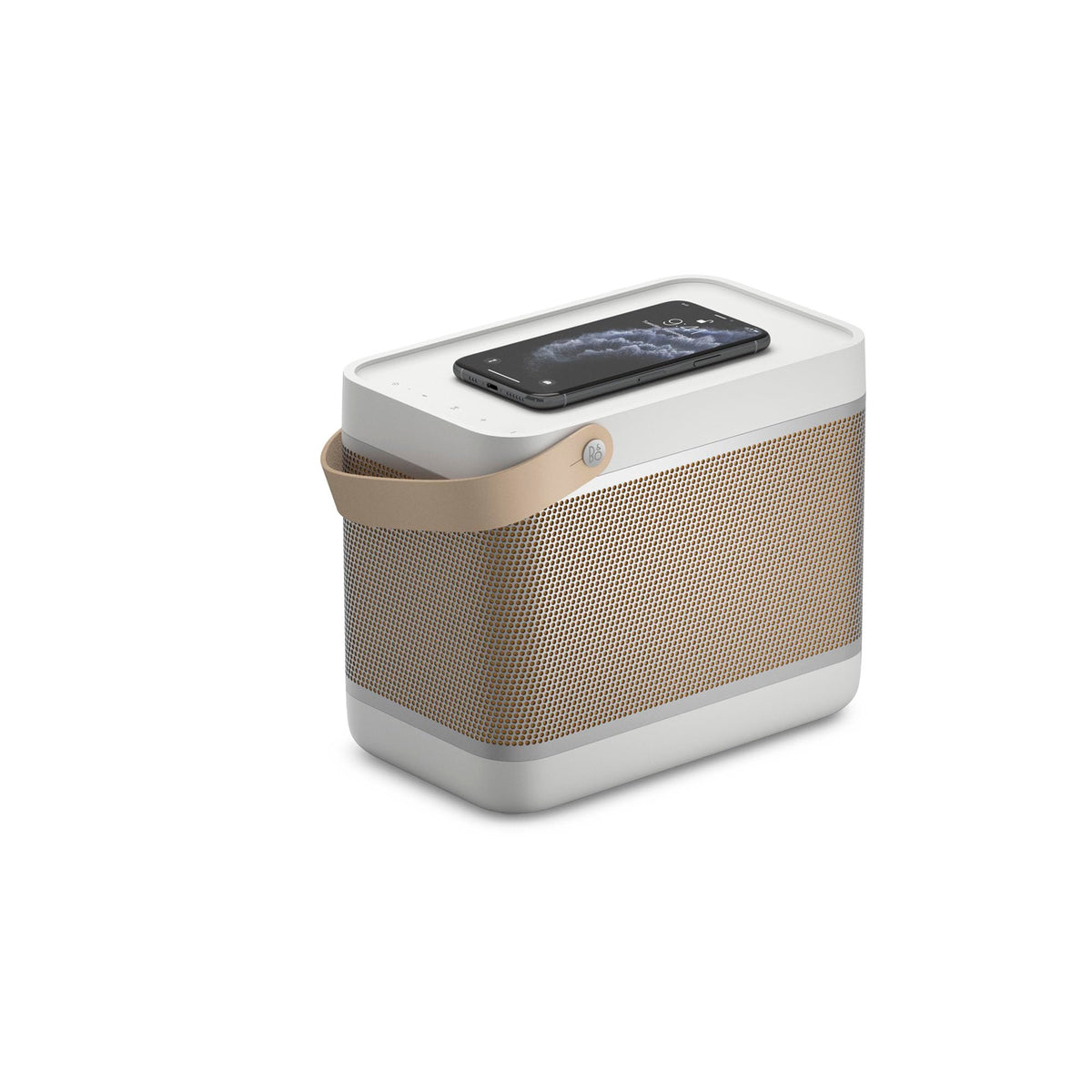 Bang & Olufsen Beolit 20 Grey Mist top view emphasizing compact portability.