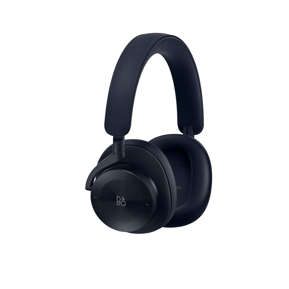 Bang & Olufsen Beoplay H95 headphones in navy show titanium drivers delivering rich sound.