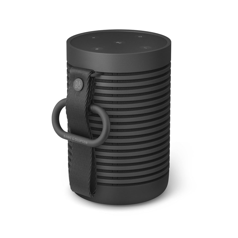 Bang & Olufsen Beosound Explore front view; compact rugged outdoor speaker for adventures.