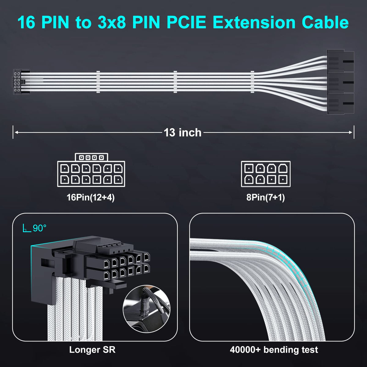 Bangfun sleeved 13 inch extension with nylon braid for tidy cables