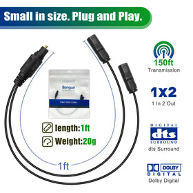 Bangun 1x2 digital audio splitter package showing included accessories.