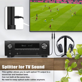 Bangun 1x2 digital audio splitter setup with TV and soundbar enables dual-output sound.