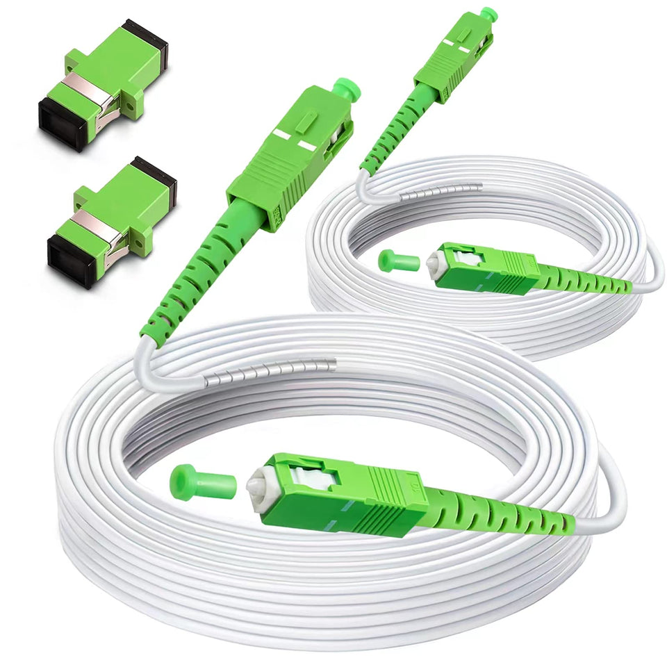Bangun front packaging showing 2-pack SC/APC 20m cables and included couplers for easy installs