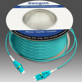 Bangun front packaging showing LC-LC OM3 uniboot cable and benefits