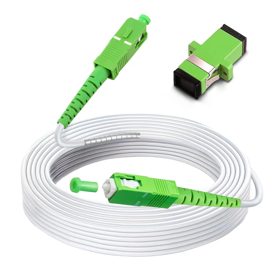 Bangun front view of white SC/APC to SC/APC armored patch cable showing connectors and length, reliable connection