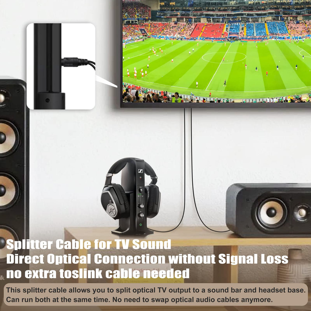 Bangun Toslink splitter with dual outputs for soundbar and headphones