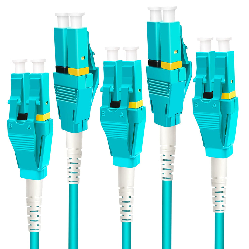 Bangun uniboot front packaging showing five 2m OM3 cables and benefits