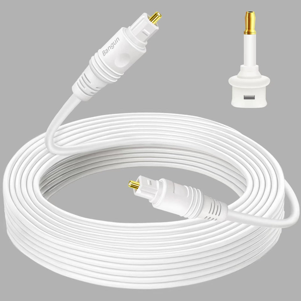 Bangun white optical audio cable coiled for clean TV setup and high-fidelity sound.