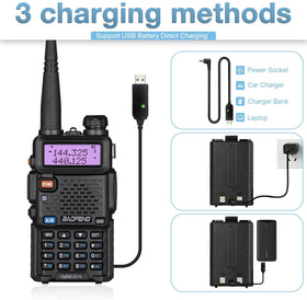 Baofeng UV-5R 8W back view highlights compact grip and portability.