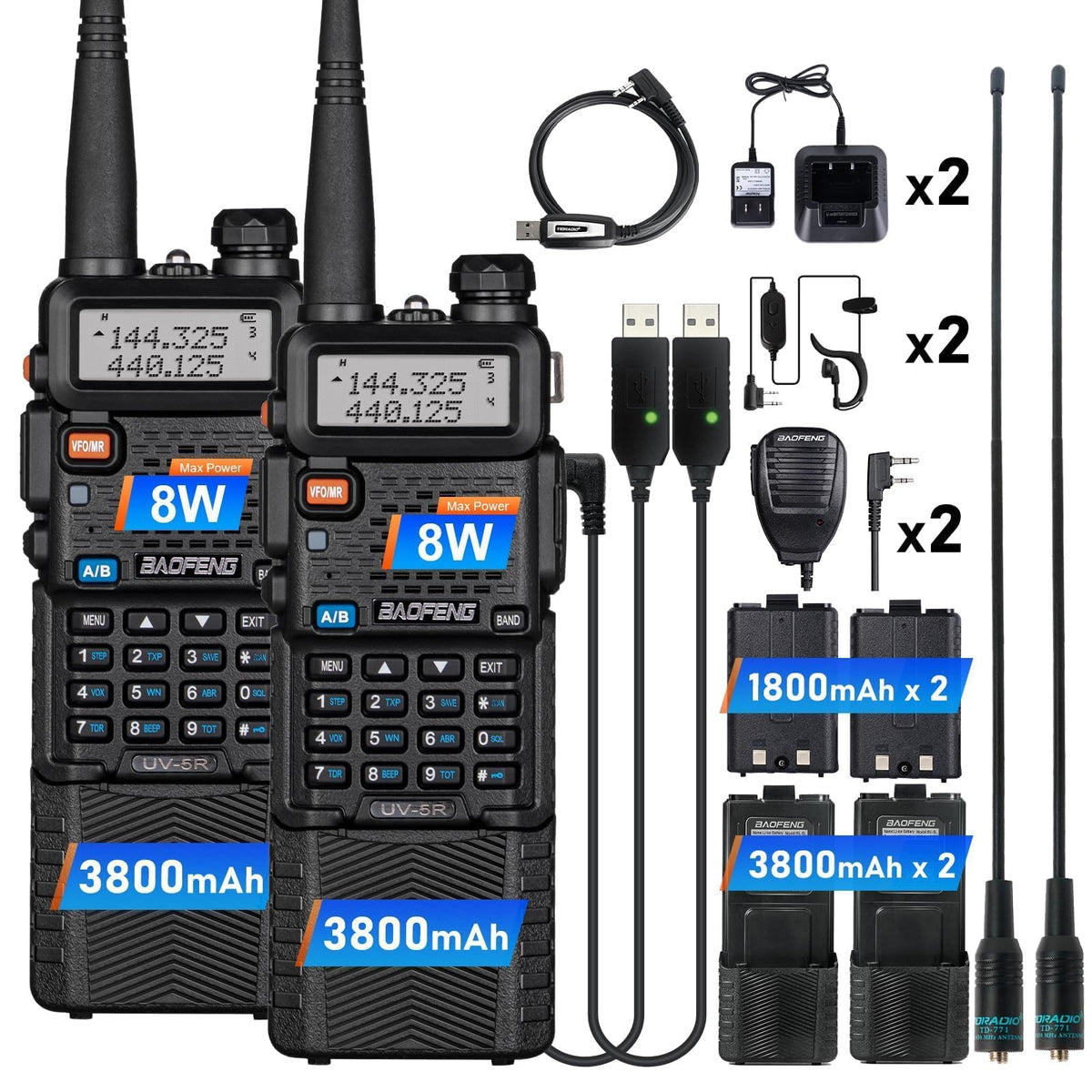 Baofeng UV-5R 8W full kit laid out for outdoor use