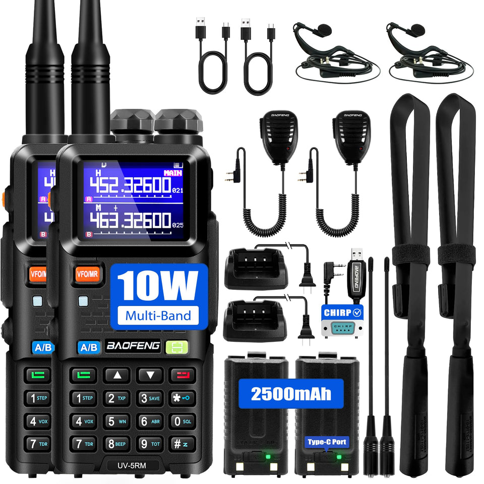 BAOFENG UV-5RM radio front view shows compact handheld design for field use.