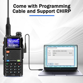 BAOFENG UV-5RM tactical antenna extended for improved range and reception.