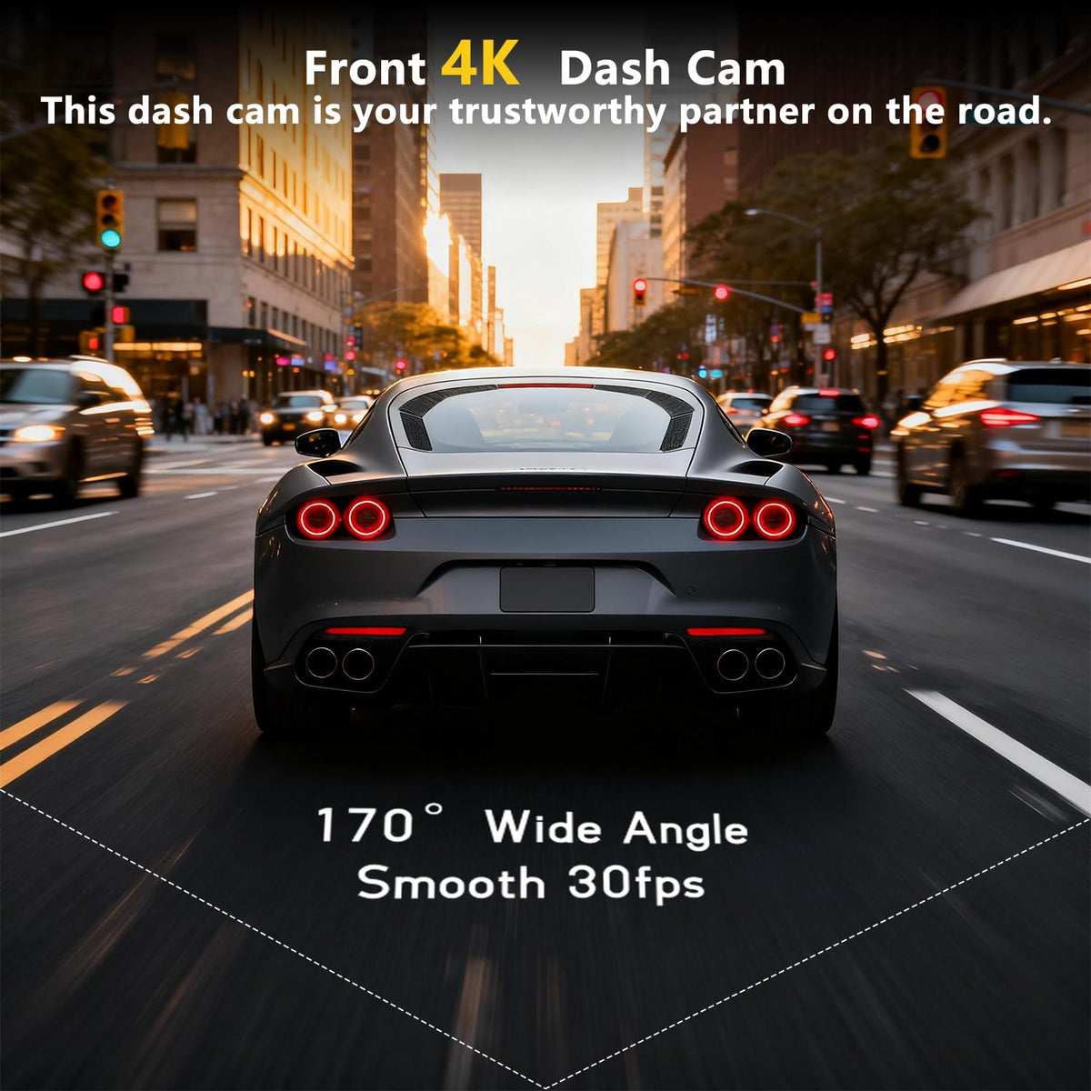 BAOHZ dash cam mounted on windshield demonstrating wide 170° coverage benefit