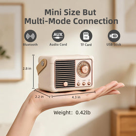 Baolira beige retro Bluetooth speaker side view ideal for compact portability