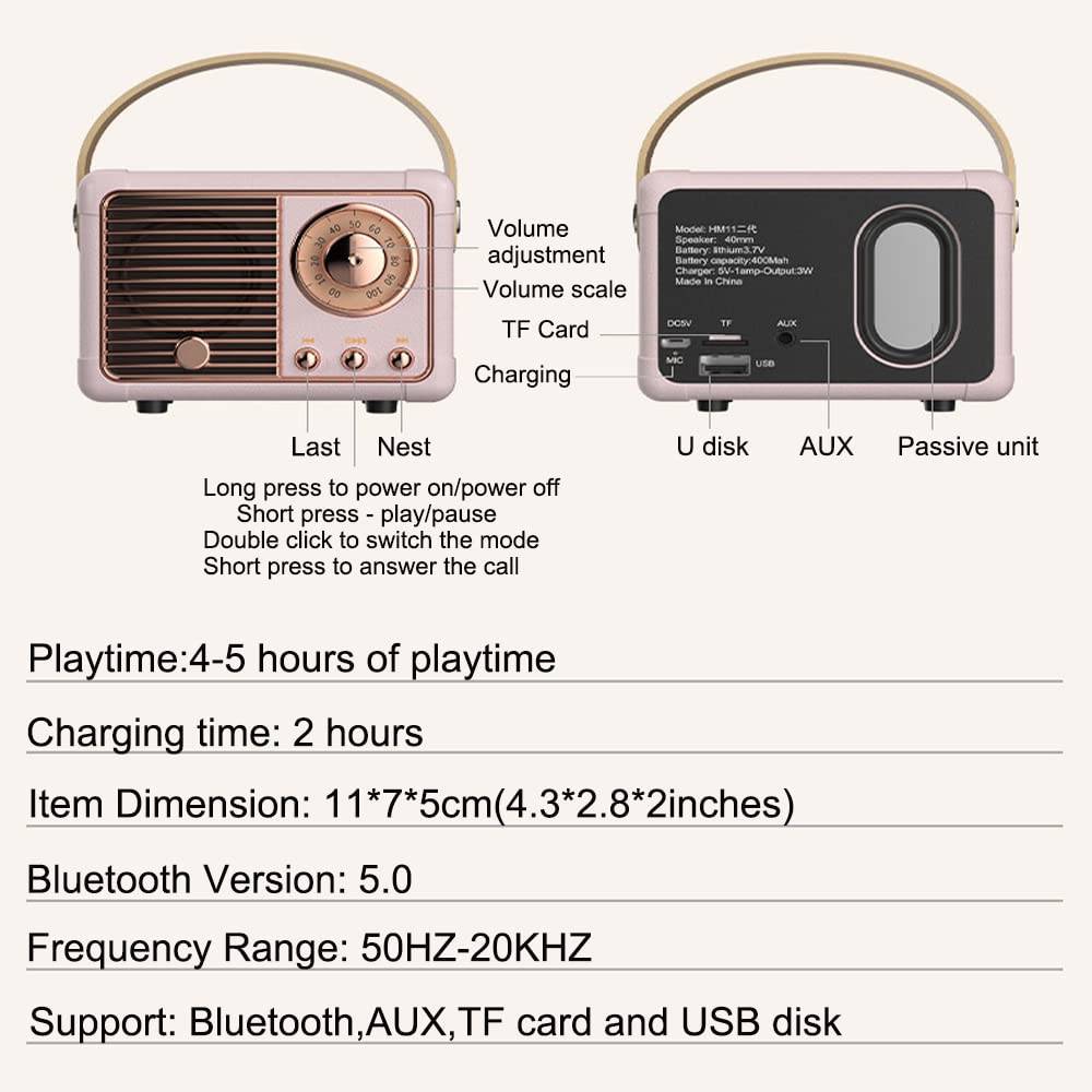 Baolira Retro Bluetooth Speaker blue color, classic design complements any space.