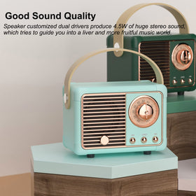 Baolira Retro Bluetooth Speaker with detailed drivers, delivers rich stereo sound.